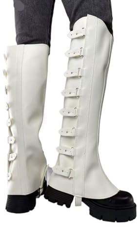 Beinschienen Mittelalter,Mittelalter Schuhe Mittelalterliche Beinpanzerung aus Leder, Beinschienen, Steampunk-Stiefel, Schuhüberzüge, Kostüm-Leggings, Unisex-Hohe Stiefel, Requisiten(White)