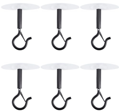 GORGECRAFT 6Pcs Ceiling Mosquito Net Hooks Black Strong Self-Adhesive Canopy Bed Hooks 6cm Bunk Bed Hanger Hook Swivel Ceiling No Lock Hangers for Hanging Small Plants Towel Coat Bag