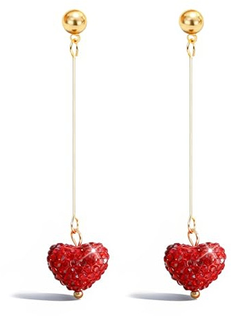 WATEFOER Boucles d'oreilles Cœur Rouge Femme, Boucles d'oreilles Saint-Valentin Boucles d'oreille Pendantes Cœur en Strass Cadeaux Romantiques pour Saint-Valentin Anniversaire (B)