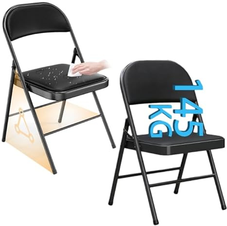 JMGJOY Klappstühle 2er Set Klappstuhl Gepolstert mit Metallrahmen & PU Sit bis 145kg Belastbar Klappstühle für Partys Hochzeite Veransta Gäste Büro Camping (2, Schwarz)