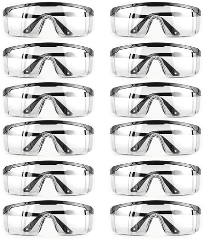 JcvPot 12 Stück Arbeitsschutzbrille, Schutzbrille Für Brillenträger, Seitenschutz Laborschutzbrille Mit Verstellbaren Bügeln, Schutzbrillen Für Bau, Labor, DIY Und Sport, Transparent