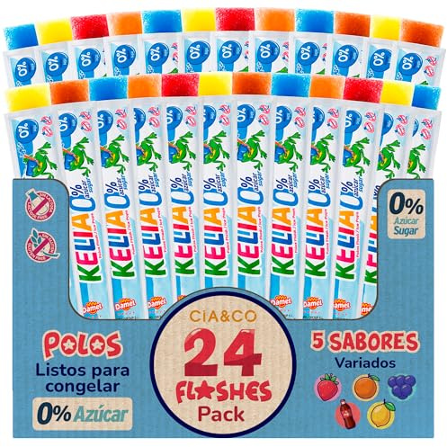 24 Polos para Congelar 0% Azúcar | Flashes de Hielo Sabores Variados para Niños y Adultos | Polos Flash Verano Sin Azúcar | Flash Sin Gluten, Sin Lactosa y Veganos Selección Cia&Co