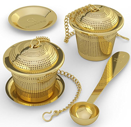 Infusore per il Tè Apace (set da 2) con Cucchiaino da Tè e Piattino Anti-goccia – Filtro & Colino in Acciaio Inossidabile Ultra-Elegante per Un’Esperienza di Infusione Superiore