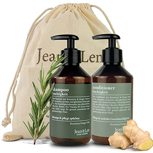 Jean&Len Hårvårdsset Med Rosmarin Och Ingefära För Torrt Och Glamoröst Hår, Fuktschampo Och Balsam I Set, Doft Av Kryddig Fräsch Rosmarin Och Ingefära, Utan Parabener Och Silikoner, 2 X 300 Ml