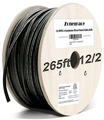 Zonegrace 12AWG 2-Conductor 12/2 Direct Burial Wire for Low Voltage Landscape Lighting, 265ft