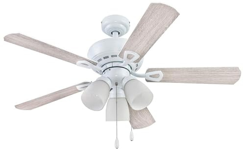 Portage Bay 51443 Ceiling 44 Miller Park White Indoor Fan Frosted 3 Light LED Multi Arm E26/A15 Bulb and Pull-Chains, Traditional Style, 5 Reversible Gray Oak/Walnut Blades, 514, Brushed Nickel