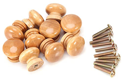 HEEPDD 10pcs Wooden Cabinet Knobs, Natural Wooden Round Furniture Pull Handle Kitchen Drawer Cupboard Knob with Screws for Chest of Drawer Kitchen Cupboard Wardrobe Furniture (28MM)