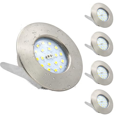 Wondlumi 4X 5W Ultra Slim LED Recessed Ceiling Lights Cool White, IP44 LED Recessed Bathroom Spotlights Downlights Brushed Chrome for Kitchen 240V 500LM Non-Dimmable