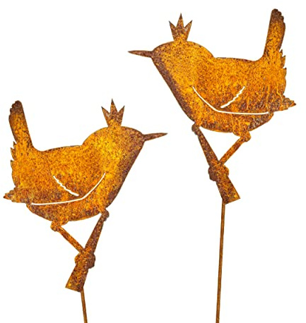 Blümelhuber Gartenstecker Rost Zaunkönig Deko Vogel 2er Set - Edelrost Gartendeko Vintage Blumenstecker aus Metall - Vogel Deko Garten Stecker - Schöne Outdoor Deko für Garten, Balkon oder Terrasse