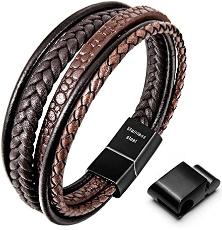 Speroto Armband för män, högkvalitativt läderarmband för män i svart och brunt, magnetlås av rostfritt stål, bra presentidé till män, 22cm, Läder