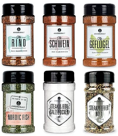 Ankerkraut 'Einfach Grillen' Set, 6 Gewürze Streuer im Bundle, BBQ Gewürz Allrounder für Rind, Geflügel, Schwein und Fisch, Steak-Salz und Pfeffer, 1290 g im Set