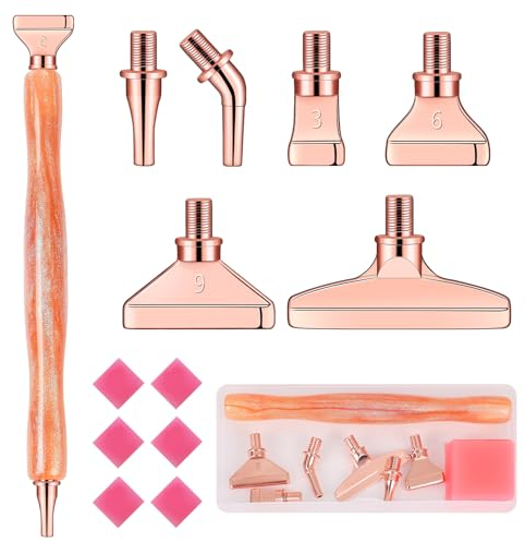 MJARTORIA 5D Diamond Painting Zubehör Diamond Painting Stift Set 14PCS, Glizter Drill Pen mit Gewinde Metall Ersatz Stiftköpfen Kleber für Mosaikherstellung Nagelkunst