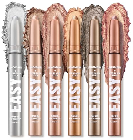 Set de 6 bâtons d'ombres à paupières, Crayon ombres à paupières crème mate et scintillante, Kit de maquillage des yeux en bâton de contour, illumination des yeux, waterproof et longue durée (#B)