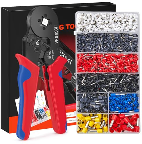 JOEJONI Ferrule Crimping Tool, AWG 23-7/0.25-10mm²Crimping Tools Set, Self-Adjustable Ratchet Wire Crimping Tool with 1800pcs Wire Terminal, for Electricians, Repair and DIY Enthusiasts