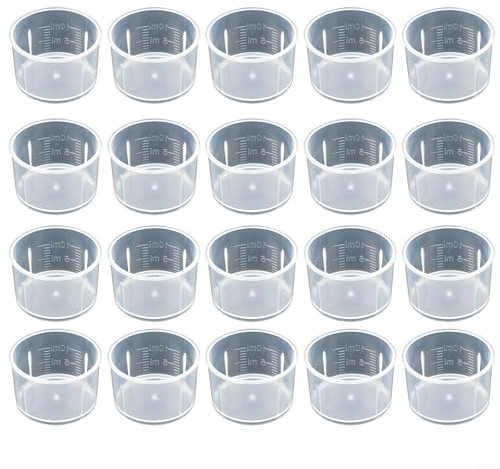 Vasos medidores de plástico, juego de 20, báscula dual fácil de leer, apto para laboratorios (10 ml)