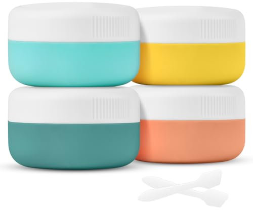 HOTUT Travel Containers for Toiletries, 4 Pcs Silicone Cream Jars with Clear Bag and Spatulas Tool, 30ml BPA Free Leak-proof Travel Essentials Accessories with Lid for Cosmetic Face Body Hand Cream
