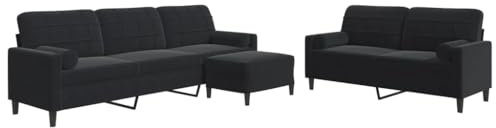 vidaXL Sofagarnitur 3-TLG., Polstersofa mit Kissen Nackenrollen, Sitzgruppe für Wohnzimmer, Loungesofa Sessel Sofa Couch Garnitur, Schwarz Samt