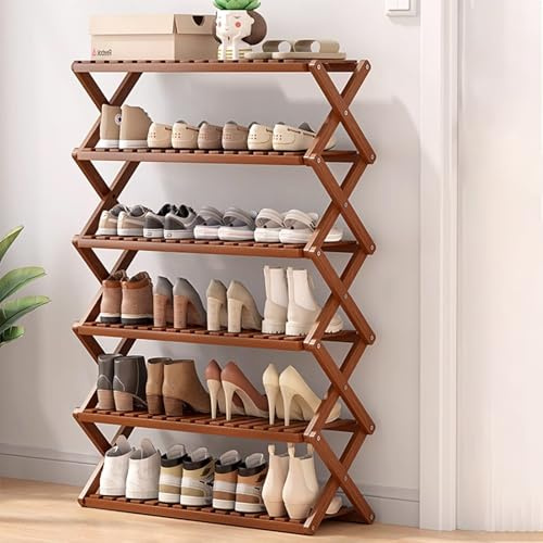 Generisch Schuhregal aus Bambus, Schuhschrank 70 cm Breit, Zusammenklappbares Schuhregal, Keine Installation Erforderlich, Belüftetes Design, Vielseitiger Schuh-Organizer für Zuhause, Küche, Schrank
