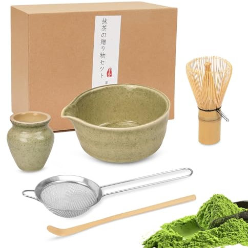 HAPLOVE Premium Matcha Tea Set with Bamboo Whisk, Ceramic Bowl Scoop & Holder Complete Matcha Making Kit for Traditional Japanese Tea Ceremony Ideal Matcha Gift Set for Beginners and Enthusiasts
