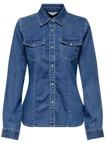 ONLY Onlsasia L/S Stretch Fit DNM Shirt Noos, Blu Jeans Scuro, L