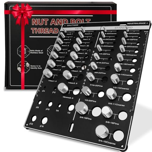 Tester di filettatura, 34 tester di dimensioni della filettatura per dadi e viti con 8 punte, identificatore filettato per 19 viti standard e 15 viti metriche in alluminio e acciaio, nero