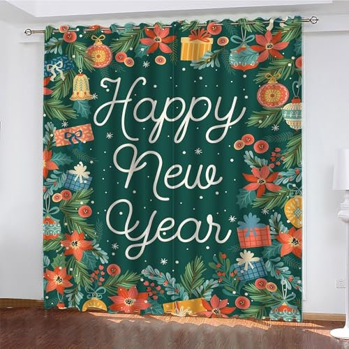 YZQGLHP Gardinen Drucken Vorhänge Weihnachten Verdunklungsvorhänge Schiebe Schallschutz Vorhang mit Ösen für Schlafzimmer Wohnzimmer H245 x B140 cm 2 teiliges Set