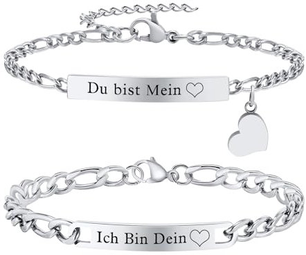 VNOX Paar Armbänder Geschenk Herren Damen : Geschenke fur Paare, Herz Pärchen Armband für Frauen Männer Silber, Armkette Modeschmuck Weihnachten Tag Vatertag