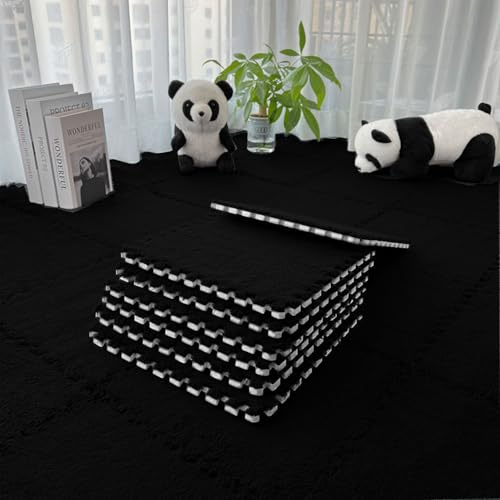 12 tappetini in schiuma di peluche a incastro, per soggiorno, camera da letto, per pavimenti in schiuma a incastro (nero, 30 x 30 x 1,25 cm)