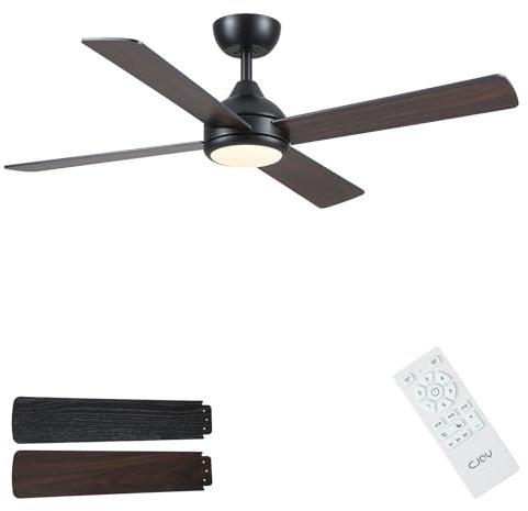 CJOY Brown and Black Woodgrain Ceiling Fan with Light and Remote 48in, Quiet Ceiling Fans with Lamps Dimmable 3CCT, 6 Speeds, Reversible 4 Blades, Fan Light Ceiling for Bedroom/Living Room/Farmhouse