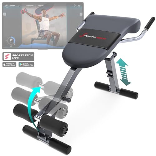 Sportstech einzigartiger 3in1 Rücken- & Bauchtrainer, Schrägbank Hantelbank klappbar, Multifunktion Hantelbank mit Beincurler, Rückentrainer für Zuhause, Deutsche Qualitätsmarke, BRT200 (silber)