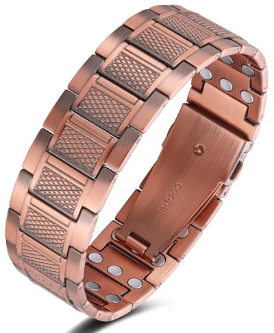Jeracol Kupfer-Diamant Magnetisches Armband für Herren, 3 x ultrastarker Magnet, 99 % Kupfer, 23 cm, Verstellbar, Geschenkbox