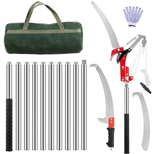 Victoam 2 in 1 Manual Pole Saw, 82-426cm Telescopic Tree Pruner, Stainless Steel Manual Tree Loppers Long Reach Pruner for Yard Garden Patios (10 Splicing Rods+3 Blades)