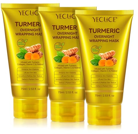 P-Beauty 3 x nattmask ansikte med retinol, vitamin C gurkmeja & kollagen – tormeric övernattningsmask 75 ml – anti-aging och fukt – Peel-Off Spa Mask för strålande hud – hudvård mask