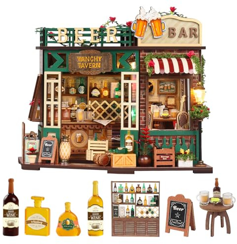 Taimimy DIY Miniatur Haus Gewächshaus mit Licht und Möbeln, Mini DIY Miniature House kit für Erwachsene Geburtstagsgeschenk für Frauen (Kneipe)