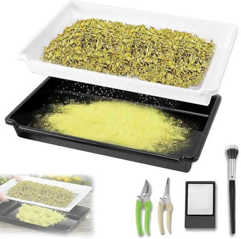 Kit Plateau Récolte, Bac Déchets Récolte Ensemble Plateaux Tamis Pollen Et Herbes Aromatiques Ensemble Sec Plantes Aromatiques Pollen Tamis Mailles Fines 150 Microns Avec 2 Ciseaux Et Une Brosse Loupe
