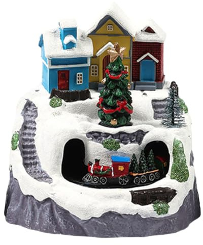 ibasenice Beleuchtetes Weihnachtsdorf mit Schneedekorationen, winterlichen Gebäudefiguren und Einer fahrenden Eisenbahn mit Musik Heimdekoration.