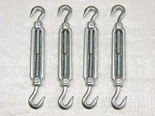 x4 M8 Galvanised Forged Straining Screw Hook and Hook - Caravan Turnbuckle Open Body