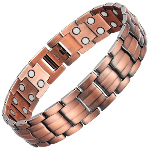 RainSo koppararmband för män dubbelradig magnetiskt armband för män, koppar magnetiska armband med borttagningsverktyg och smyckespresentask, 22.5 cm, Koppar, Ingen sten