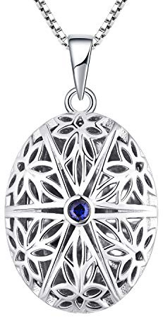 FJ Foto medaljong halsband 925 sterling silver bild minne medaljong hänge halsband smycken gåvor för kvinnor flickor, hjärta/oval/rund/opal