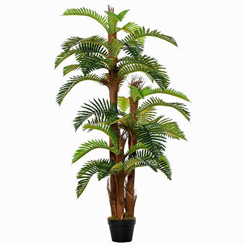 Outsunny 150cm/5FT Artificial Tropical Fern Tree Decorative Plant with Nursery Pot, Fake Plant for Indoor Decor