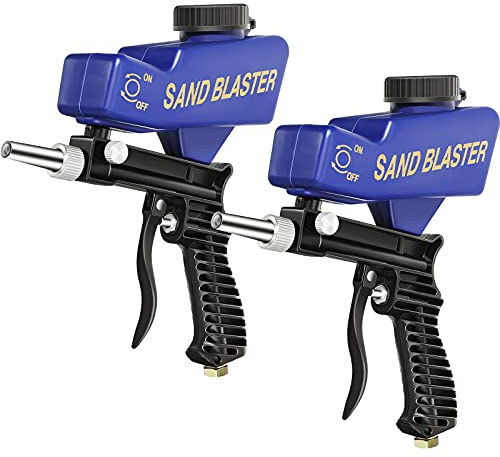 2 Pieces Portable Sand Blaster Guns, Multipurpose Sandblasting Tool with Connector, Air-Powered Abrasive Sand Blaster Gun, Gravity Feed Media Blaster for Clean Rust, Dirt, Paint, Corrosion Prevention