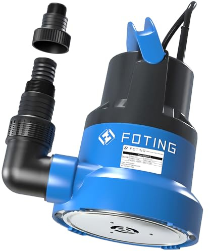 FOTING 1/2HP Submersible Water Pump with Stainless Steel Base - Removes Water to 0.04 Depth, 2450GPH Portable Sump Pump for Puddles, Pools, Boats, Gardens & Ponds - 10Ft Cord Included