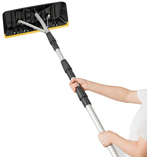 GOPLUS Schneeschieber Dach, Einstellbereich 200-630cm, Schneeschaufel Aluminium leicht mit Teleskopstiel, Dachräumer mit Antihaftklinge & rutschfestem Griff, Schneeräumer für Hausdach Schnee