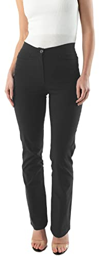 URBAN STITCH Trousers for Women UK Office Smart Work Stretch Straight Leg Trousers with Pockets High Waist Pants (10, Black)