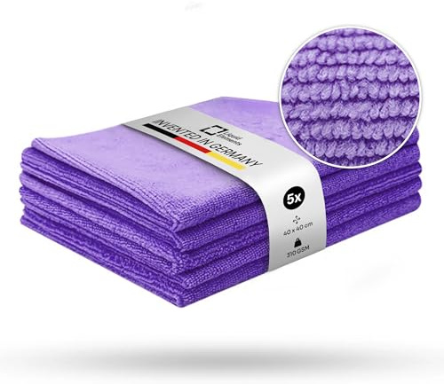 Liquid Elements - Microfasertuch Autopflege Allzwecktuch Value 5er Set Lila - Microfaser Putztuch 40x40cm - Ultra Mikrofasertücher für schonende Fahrzeugpflege ohne Kratzer - Für alle Oberflächen