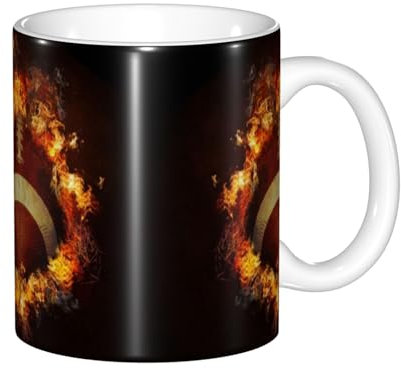 YZHYWJFF Flaming American Football Printed Ceramic Tea Cup with Handle, Mug Gift Set