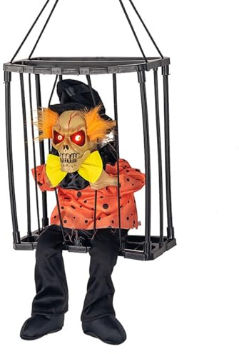 GGXDH Animierte Halloween Deko mit Bewegungsmelder, Schreiender Totenkopf‑Käfig mit Leuchtenden Augen & Gruseligen Geräuschen, Spukhaus Horror Requisit für Halloween Party