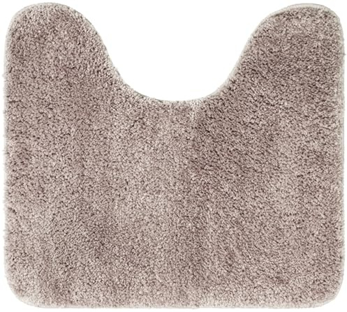 Brandsseller Tapis de WC 45 x 50 cm avec découpe en microfibre douce - Tapis de bain antidérapant pour toilettes - Taupe