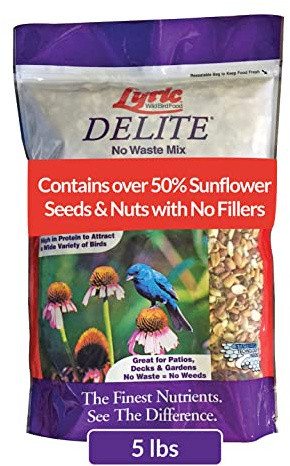 Lyric Delite Wild Bird Seed for Outside Feeders - No Waste Bird Food, Shell-Free Nuts & Seeds Mix, Attracts Buntings, Chickadees & Finches, 5 lb Bag