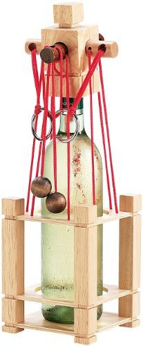 Playtastic Flaschentresor: Flaschen-Puzzle Siena aus stabilem Echtholz (Weinflaschenpuzzle, Weinflasche Geduldspiel, Wein)